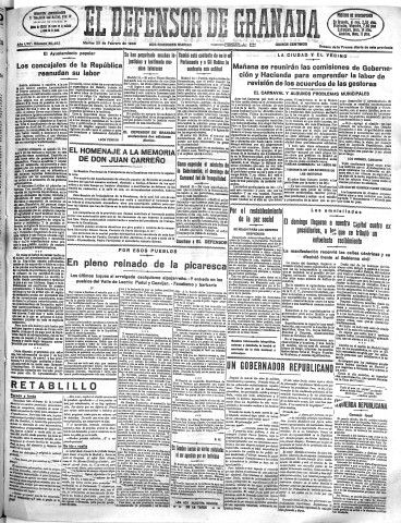 'El Defensor de Granada  : diario político independiente' - Año LVII Número 30452 Ed. Mañana - 1936 Febrero 25