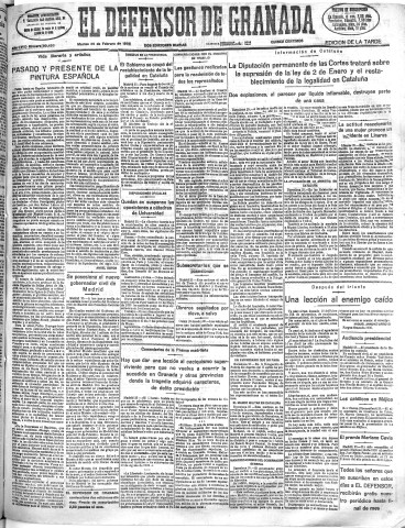'El Defensor de Granada  : diario político independiente' - Año LVII Número 30453 Ed. Tarde - 1936 Febrero 25