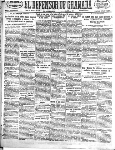 'El Defensor de Granada  : diario político independiente' - Año LVII Número 30496 Ed. Tarde - 1936 Marzo 23