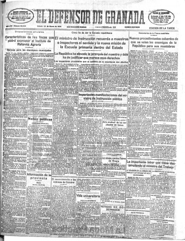 'El Defensor de Granada  : diario político independiente' - Año LVII Número 30506 Ed. Tarde - 1936 Marzo 28