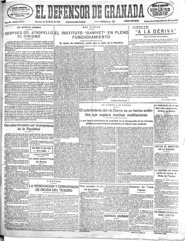 'El Defensor de Granada  : diario político independiente' - Año LVII Número 30507 Ed. Mañana - 1936 Marzo 29