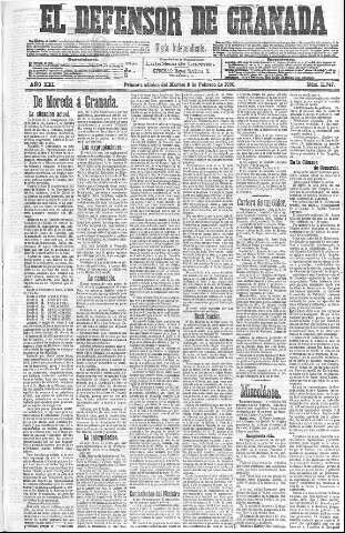 'El Defensor de Granada  : diario político independiente' - Año XXI Número 11747  - 1900 Febrero 06