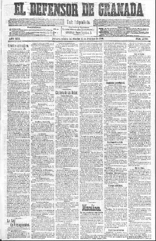 'El Defensor de Granada  : diario político independiente' - Año XXI Número 11753  - 1900 Febrero 13