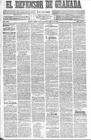 'El Defensor de Granada  : diario político independiente' - Año XXI Número 11762  - 1900 Febrero 23