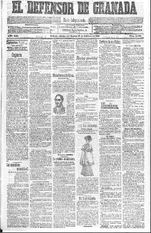 'El Defensor de Granada  : diario político independiente' - Año XXI Número 11765  - 1900 Febrero 27
