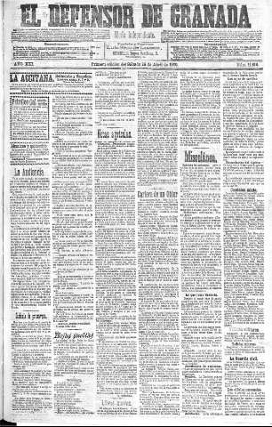 'El Defensor de Granada  : diario político independiente' - Año XXI Número 11816  - 1900 Abril 28