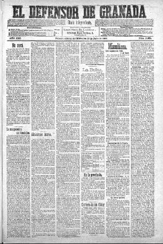 'El Defensor de Granada  : diario político independiente' - Año XXI Número 11884  - 1900 Julio 18