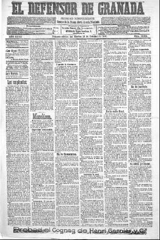 'El Defensor de Granada  : diario político independiente' - Año XXIII Número 12259  - 1901 Octubre 15
