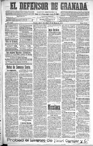 'El Defensor de Granada  : diario político independiente' - Año XXIV Número 12401  - 1902 Marzo 29