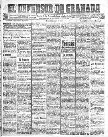 'El Defensor de Granada  : diario político independiente' - Año XXIX Número 14256  - 1907 Julio 15