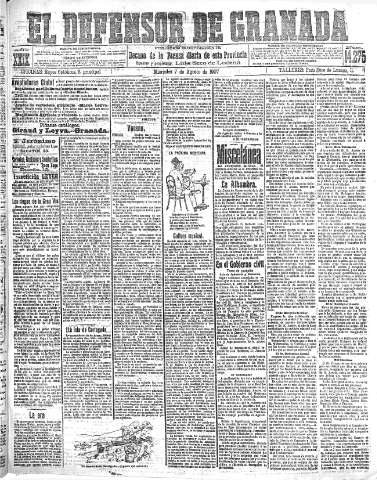 'El Defensor de Granada  : diario político independiente' - Año XXIX Número 14275  - 1907 Agosto 07