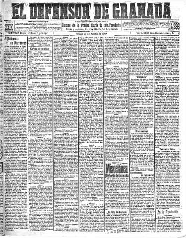 'El Defensor de Granada  : diario político independiente' - Año XXIX Número 14296  - 1907 Agosto 31