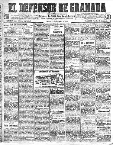 'El Defensor de Granada  : diario político independiente' - Año XXIX Número 14303  - 1907 Septiembre 08