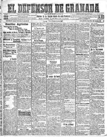 'El Defensor de Granada  : diario político independiente' - Año XXIX Número 14303  - 1907 Septiembre 19