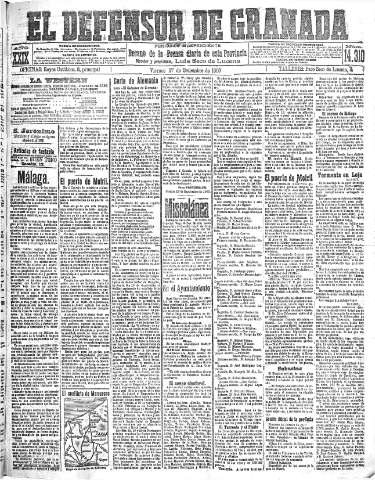 'El Defensor de Granada  : diario político independiente' - Año XXIX Número 14310  - 1907 Septiembre 27