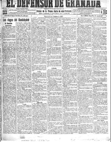 'El Defensor de Granada  : diario político independiente' - Año XXIX Número 14332  - 1907 Octubre 25