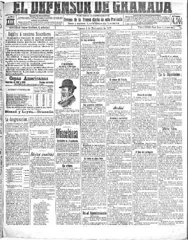 'El Defensor de Granada  : diario político independiente' - Año XXIX Número 14344  - 1907 Noviembre 08