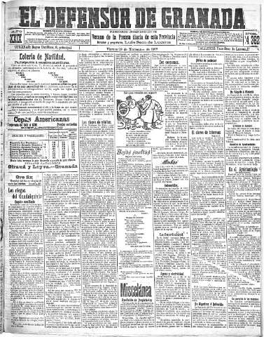 'El Defensor de Granada  : diario político independiente' - Año XXIX Número 14362  - 1907 Noviembre 29