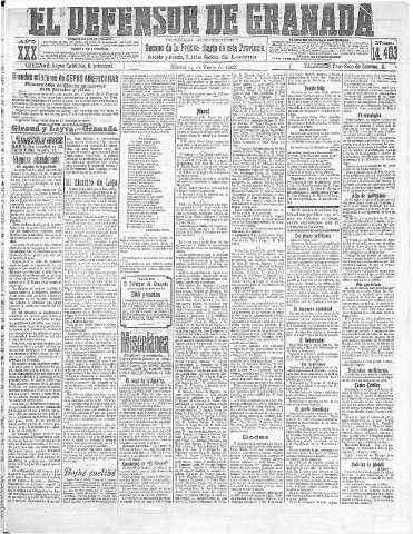 'El Defensor de Granada  : diario político independiente' - Año XXX Número 14403  - 1908 Enero 14