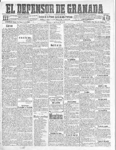 'El Defensor de Granada  : diario político independiente' - Año XXX Número 14406  - 1908 Enero 17