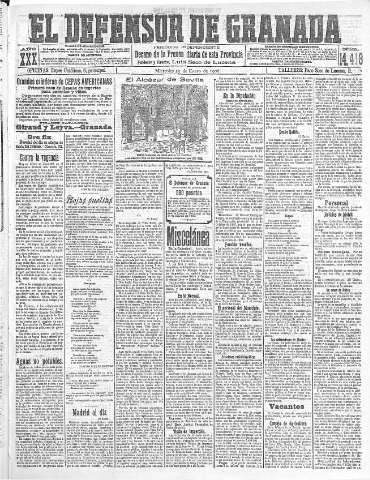 'El Defensor de Granada  : diario político independiente' - Año XXX Número 14418  - 1908 Enero 29