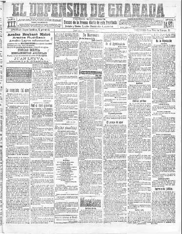'El Defensor de Granada  : diario político independiente' - Año XXX Número 14571  - 1908 Septiembre 03