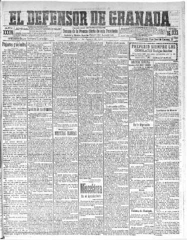 'El Defensor de Granada  : diario político independiente' - Año XXXIV Número 16033  - 1912 Agosto 01