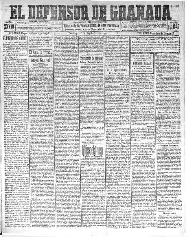 'El Defensor de Granada  : diario político independiente' - Año XXXIV Número 16055  - 1912 Septiembre 01