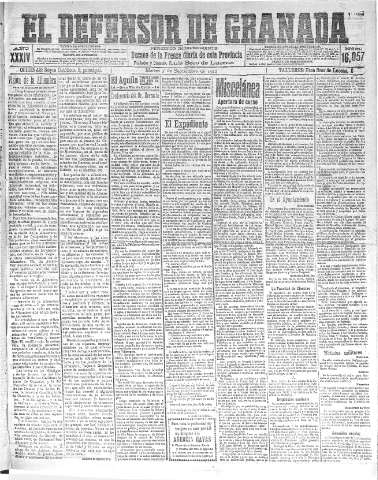'El Defensor de Granada  : diario político independiente' - Año XXXIV Número 16057  - 1912 Septiembre 03