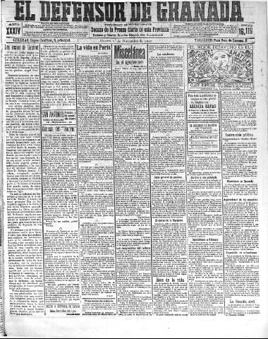 'El Defensor de Granada  : diario político independiente' - Año XXXIV Número 16116  - 1912 Noviembre 01