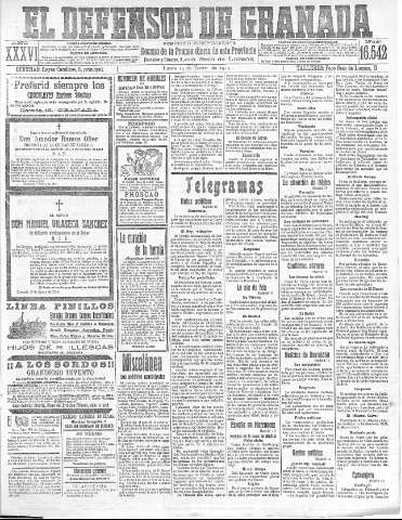 'El Defensor de Granada  : diario político independiente' - Año XXXVI Número 16542  - 1914 Enero 19
