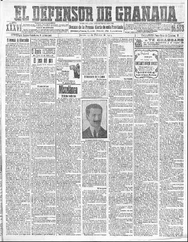 'El Defensor de Granada  : diario político independiente' - Año XXXVI Número 16573  - 1914 Febrero 19
