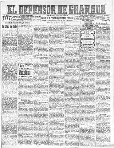 'El Defensor de Granada  : diario político independiente' - Año XXXVI Número 16589  - 1914 Marzo 07