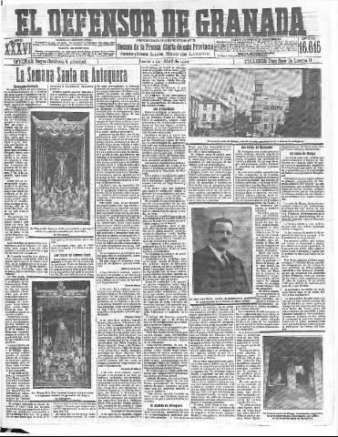 'El Defensor de Granada  : diario político independiente' - Año XXXVI Número 16615  - 1914 Abril 02