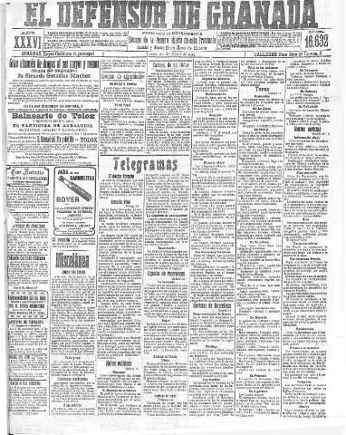'El Defensor de Granada  : diario político independiente' - Año XXXVI Número 16632  - 1914 Abril 20