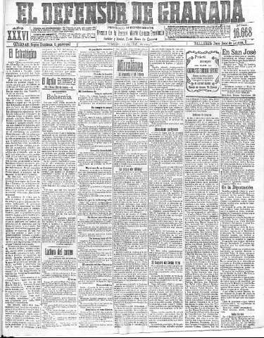 'El Defensor de Granada  : diario político independiente' - Año XXXVI Número 16668  - 1914 Mayo 27