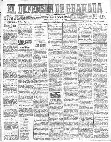 'El Defensor de Granada  : diario político independiente' - Año XXXVI Número 16670  - 1914 Mayo 29