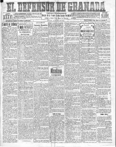 'El Defensor de Granada  : diario político independiente' - Año XXXVI Número 16691  - 1914 Junio 19