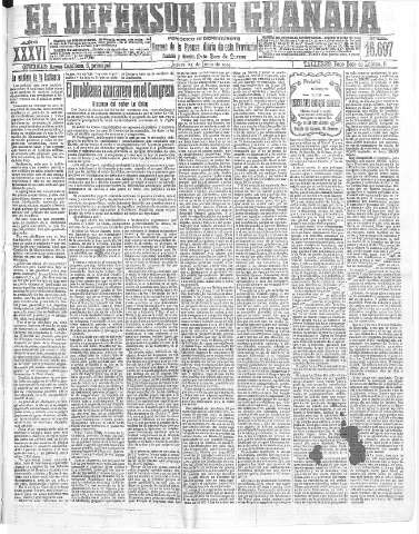 'El Defensor de Granada  : diario político independiente' - Año XXXVI Número 16697  - 1914 Junio 25