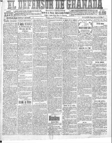 'El Defensor de Granada  : diario político independiente' - Año XXXVI Número 16699  - 1914 Junio 27