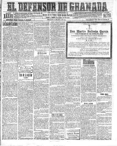 'El Defensor de Granada  : diario político independiente' - Año XXXVI Número 16710  - 1914 Julio 08