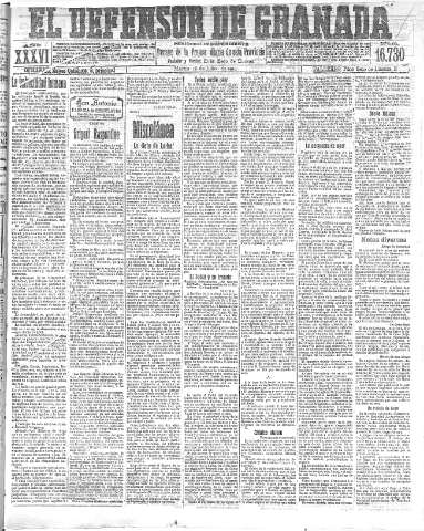 'El Defensor de Granada  : diario político independiente' - Año XXXVI Número 16730  - 1914 Julio 28