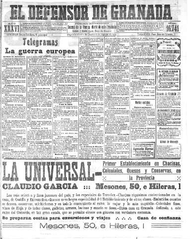 'El Defensor de Granada  : diario político independiente' - Año XXXVI Número 16741 2ª ed. - 1914 Agosto 06