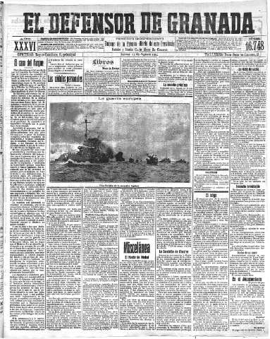 'El Defensor de Granada  : diario político independiente' - Año XXXVI Número 16748  - 1914 Agosto 13