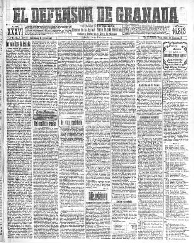 'El Defensor de Granada  : diario político independiente' - Año XXXVI Número 16813  - 1914 Octubre 17
