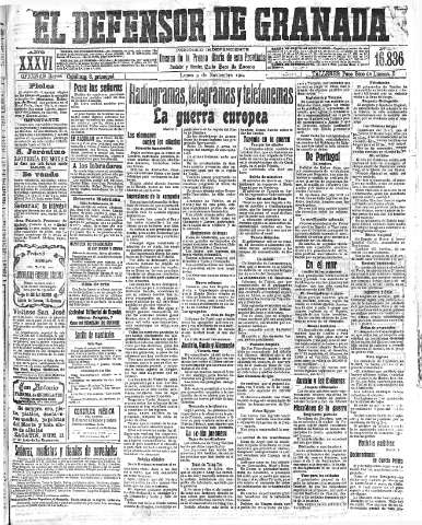 'El Defensor de Granada  : diario político independiente' - Año XXXVI Número 16836  - 1914 Noviembre 09