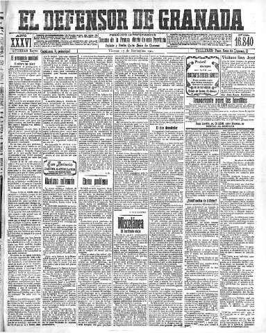 'El Defensor de Granada  : diario político independiente' - Año XXXVI Número 16840  - 1914 Noviembre 13
