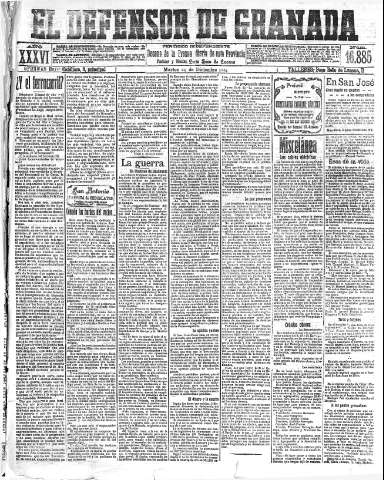'El Defensor de Granada  : diario político independiente' - Año XXXVI Número 16885  - 1914 Diciembre 29