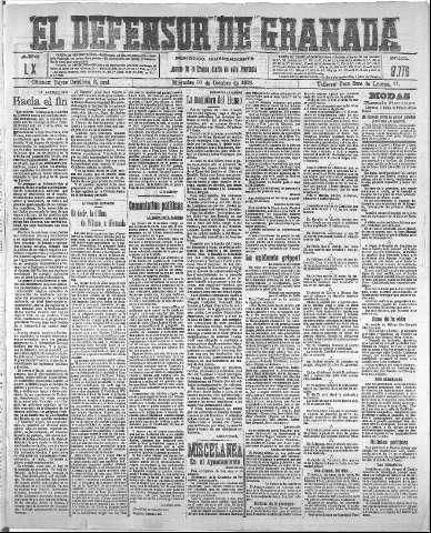 'El Defensor de Granada  : diario político independiente' - Año XL Número 17776  - 1918 Octubre 30