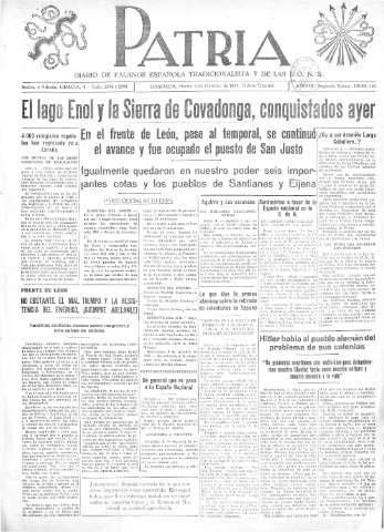'Patria  : diario de Falange Española Tradicionalista y de las J.O.N.S.' - Año III Segunda Epoca Número 128  - 1937 Octubre 05
